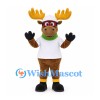 Moose Mascot Costume with White Cap and Shirt and Green Scarf