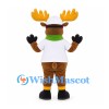 Moose Mascot Costume with White Cap and Shirt and Green Scarf