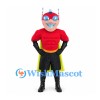 Superhero Mascot Costume with Red Helmet and Yellow Cape