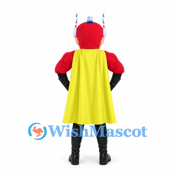 Superhero Mascot Costume with Red Helmet and Yellow Cape