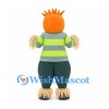 Pumpkin Scarecrow Mascot Costume with Green Striped Shirt and Straw Trim