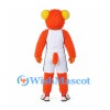Bear Mascot Costume in Orange with Yellow Ears and White Sports Uniform