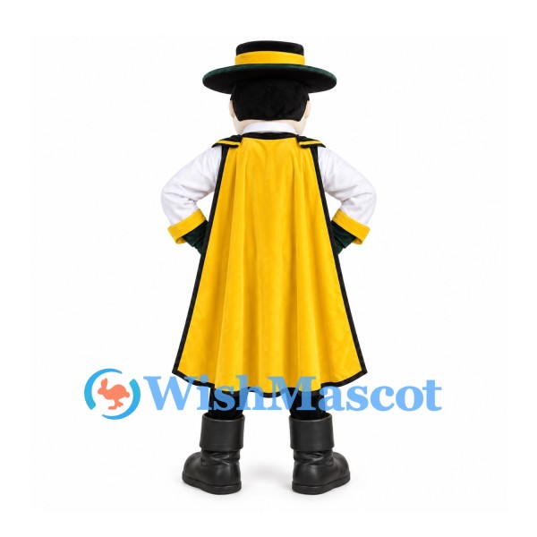 Masked Bandit Mascot Costume with Black Hat and Yellow Cape