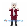 Cowboy Mascot Costume with White Beard and Burgundy Suit