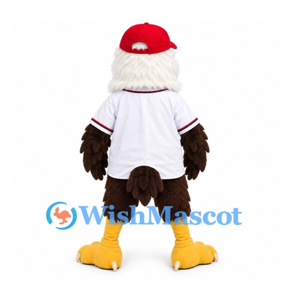 Eagle Mascot Costume with Red Cap and White Baseball Shirt