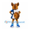 Squirrel Mascot Costume with Blue Bow and White Cheerleader Dress
