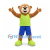 Bear Mascot Costume with Lime Shirt and Blue Shorts