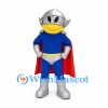 Knight Mascot Costume with Silver Helmet and Blue Suit with Red Cape