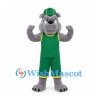 Bulldog Mascot Costume in Gray with Green Basketball Uniform and Cap