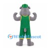 Bulldog Mascot Costume in Gray with Green Basketball Uniform and Cap
