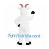 Goat Mascot Costume in White with Pink Horns and Black Hooves