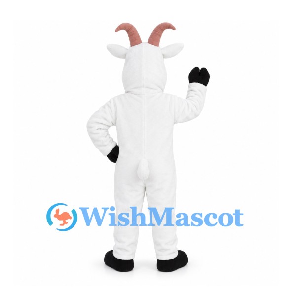 Goat Mascot Costume in White with Pink Horns and Black Hooves