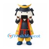 Samurai Rice Ball Mascot Costume with Gold Crescent Helmet and Layered Armor