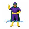 Superhero Mascot Costume with Purple Muscular Suit and Green Cape