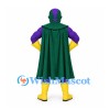 Superhero Mascot Costume with Purple Muscular Suit and Green Cape