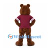 Bear Mascot Costume in Brown with Burgundy Sports Shirt