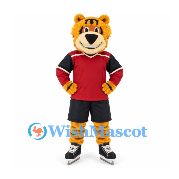 Tiger Mascot Costume with Red and Black Sports Uniform