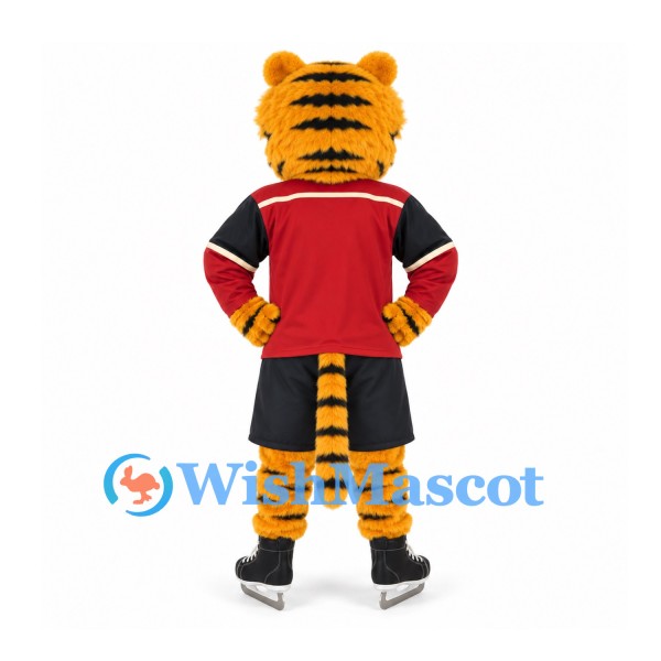 Tiger Mascot Costume with Red and Black Sports Uniform