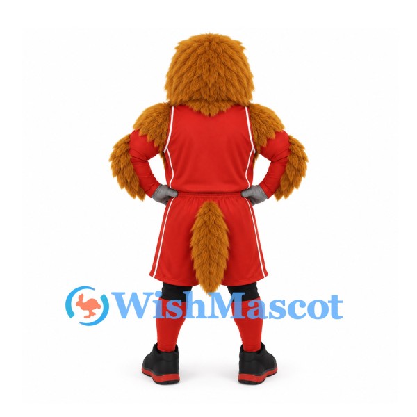 Eagle Mascot Costume in Brown with Red Basketball Uniform