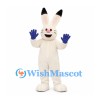 Rabbit Mascot Costume in White with Black Ear Tips and Blue Gloves
