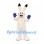Rabbit Mascot Costume in White with Black Ear Tips and Blue Gloves