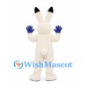 Rabbit Mascot Costume in White with Black Ear Tips and Blue Gloves