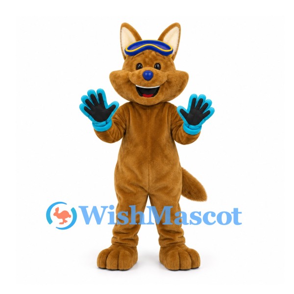 Kangaroo Mascot Costume with Blue Goggles and Turquoise Gloves
