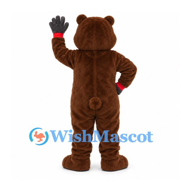 Bear Mascot Costume in Brown with Blue Nose and Gray Gloves