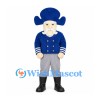 Sea Captain Mascot Costume with Blue Tricorn Hat and White Moustache