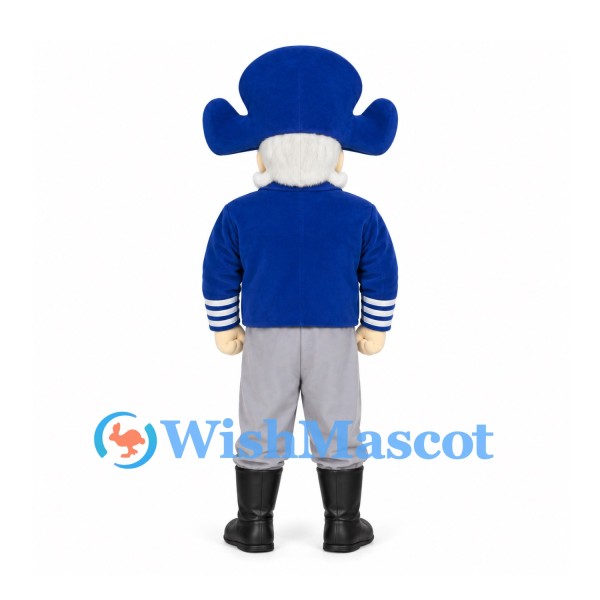 Sea Captain Mascot Costume with Blue Tricorn Hat and White Moustache