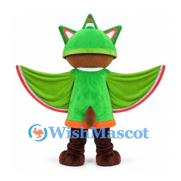 Flying Squirrel Mascot Costume with Green Wing Cape and Helmet
