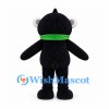 Bear Mascot Costume in Black with Green Scarf and White Face
