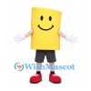 Yellow Block Mascot Costume with Smiling Face and Black Shorts