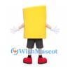 Yellow Block Mascot Costume with Smiling Face and Black Shorts