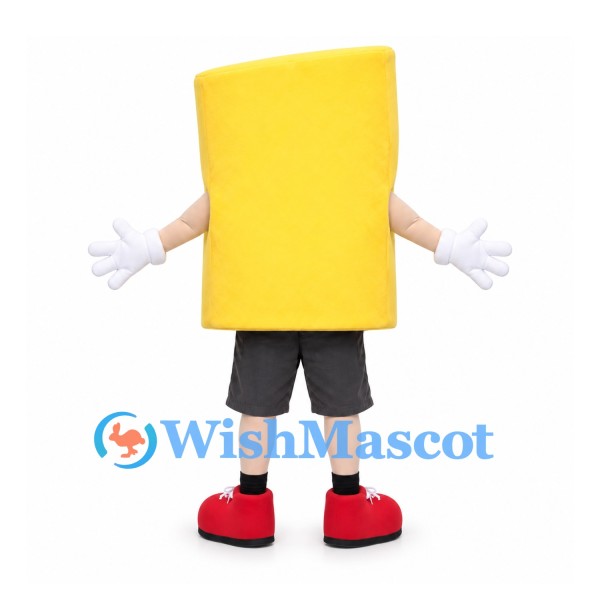 Yellow Block Mascot Costume with Smiling Face and Black Shorts