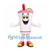 Drink Cup Mascot Costume with Pink Lid Red Straw and Lime Slice