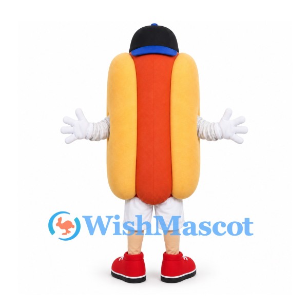 Hot Dog Mascot Costume with Navy Cap and Yellow Mustard Detail
