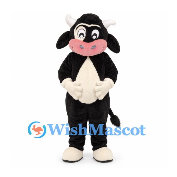 Bull Mascot Costume in Black with Pink Muzzle and Cream Belly