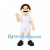 Boy Mascot Costume with Curly Brown Hair and White Soccer Uniform