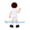 Boy Mascot Costume with Curly Brown Hair and White Soccer Uniform