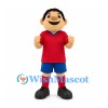 Boy Mascot Costume with Black Hair and Red Soccer Shirt