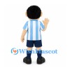 Boy Mascot Costume with Blue and White Striped Soccer Uniform