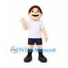 Boy Mascot Costume with Brown Hair and White Shirt with Navy Shorts