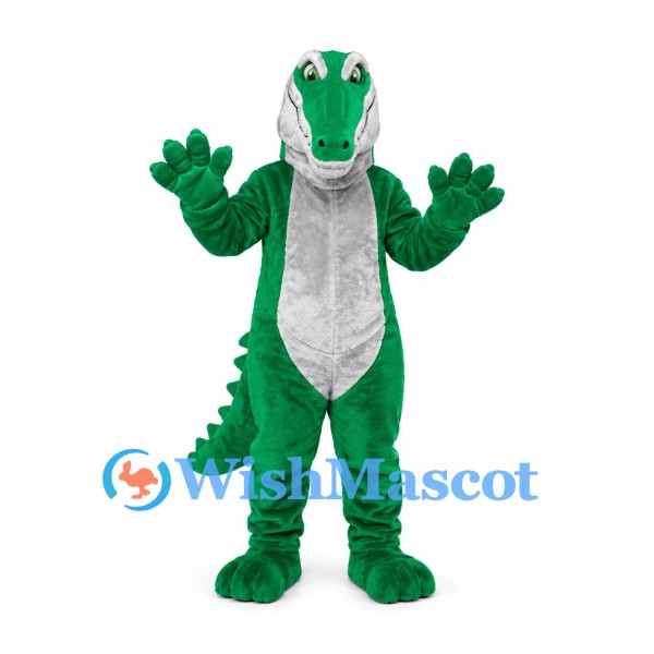 Alligator Mascot Costume in Green with Gray Belly and Long Tail