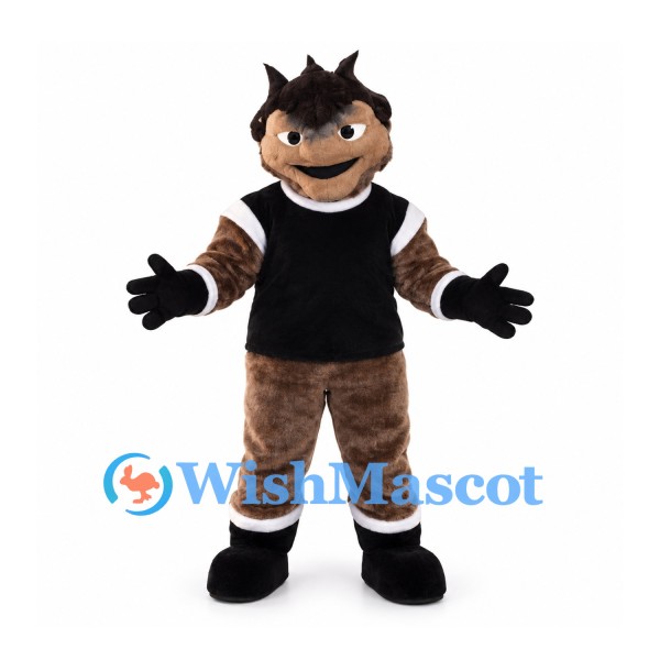 Troll Mascot Costume with Spiky Brown Hair and Black Sports Vest