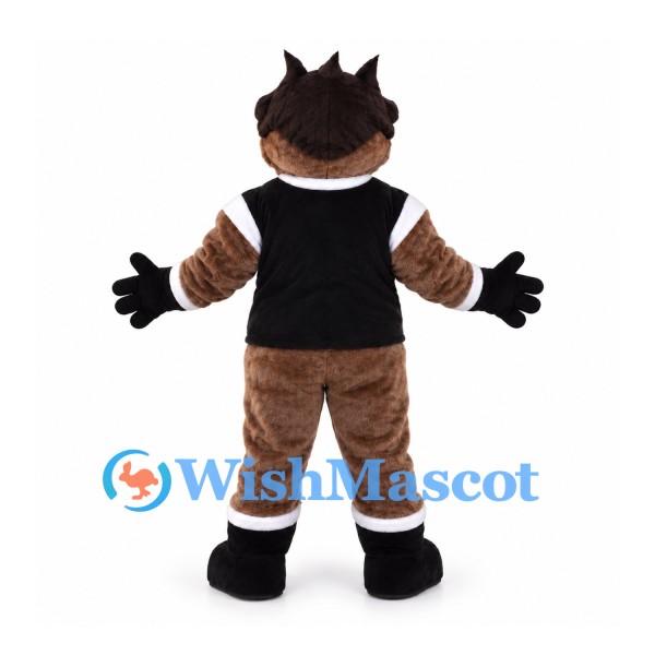 Troll Mascot Costume with Spiky Brown Hair and Black Sports Vest