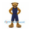 Wildcat Mascot Costume in Tan with Navy Basketball Uniform