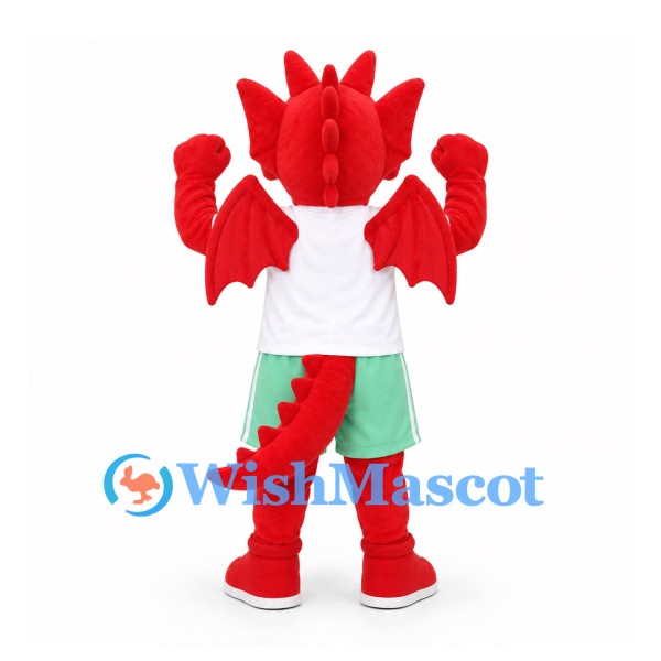 Dragon Mascot Costume in Red with White Shirt and Mint Shorts