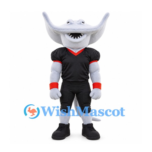 Manta Ray Mascot Costume in Gray with Black Football Uniform