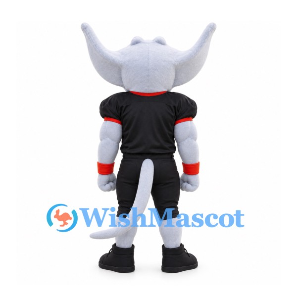 Manta Ray Mascot Costume in Gray with Black Football Uniform